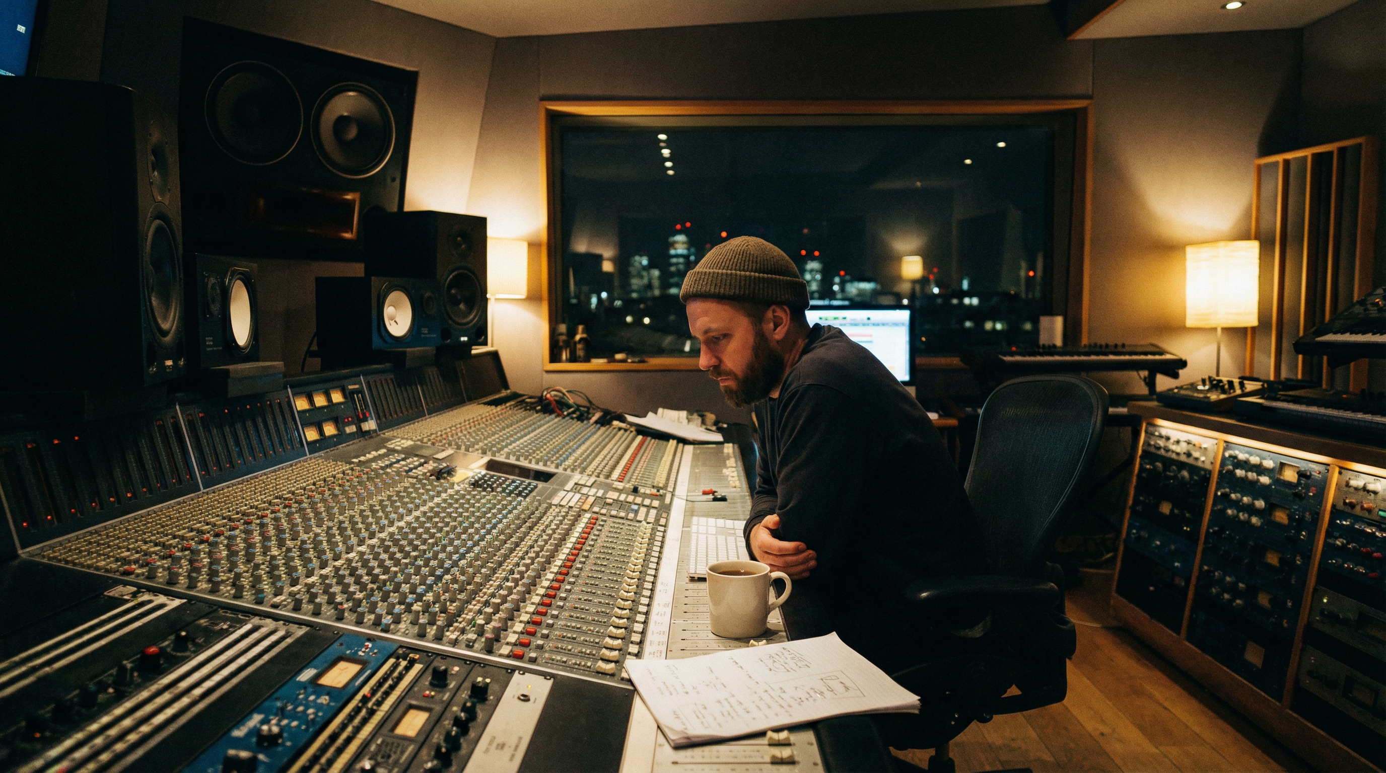 Producer at a mixing desk - the kind of setup PinkPantheress moved from bedroom to BRITs